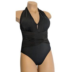 LaBlanca Sz 12 Black Halter One Piece Swimsuit Womens Padded Bra